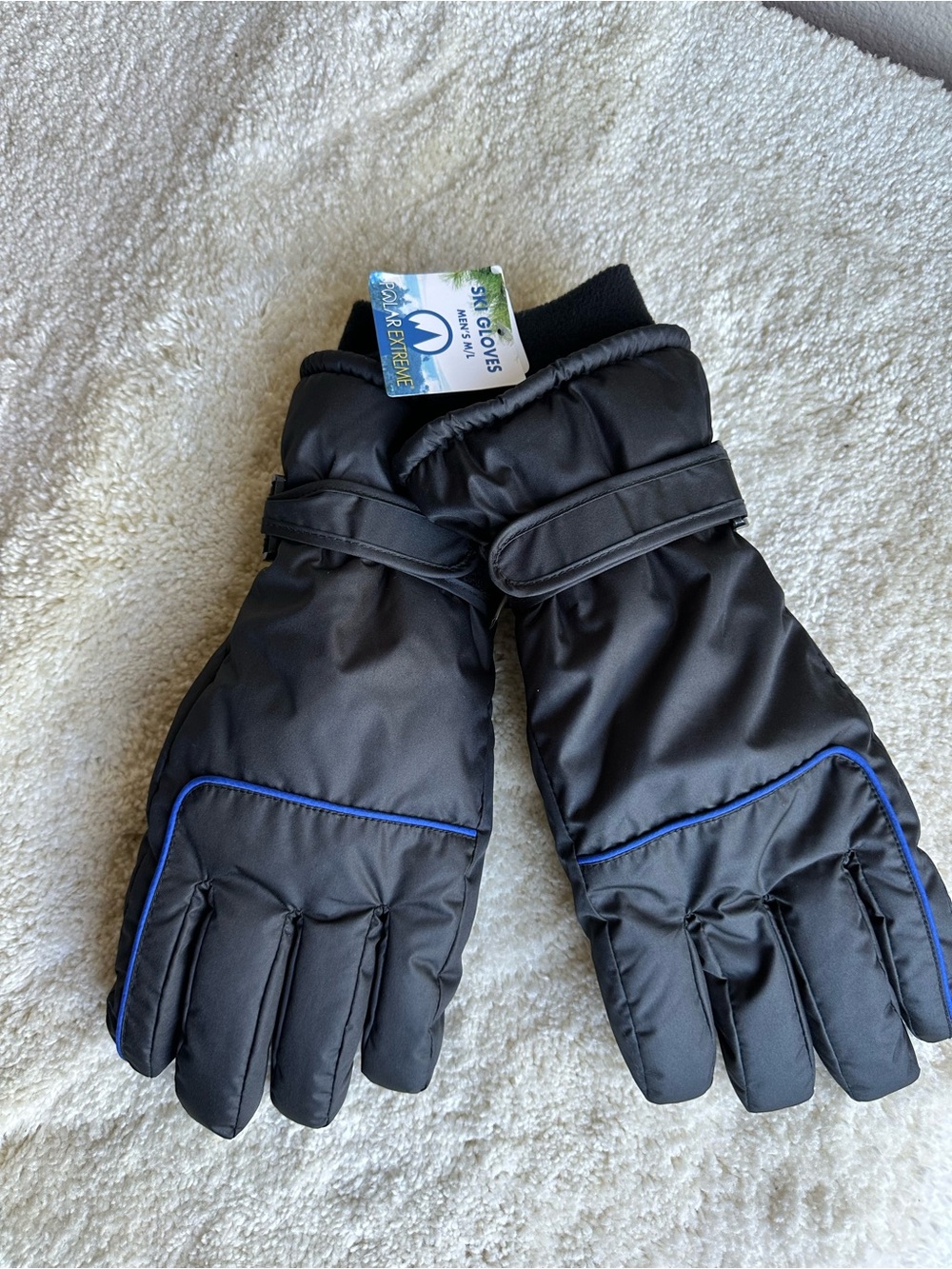New Men’s Black Winter Gloves with Blue Trim Size M/L